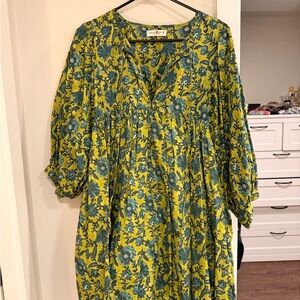 NATURAL LIFE Blue and Yellow Floral Long Sleeve Dress